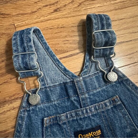 OshKosh B'gosh Infant Blue Denim Kids Overalls, Unisex, Vintage Look, Size 3-6m - Picture 5 of 12